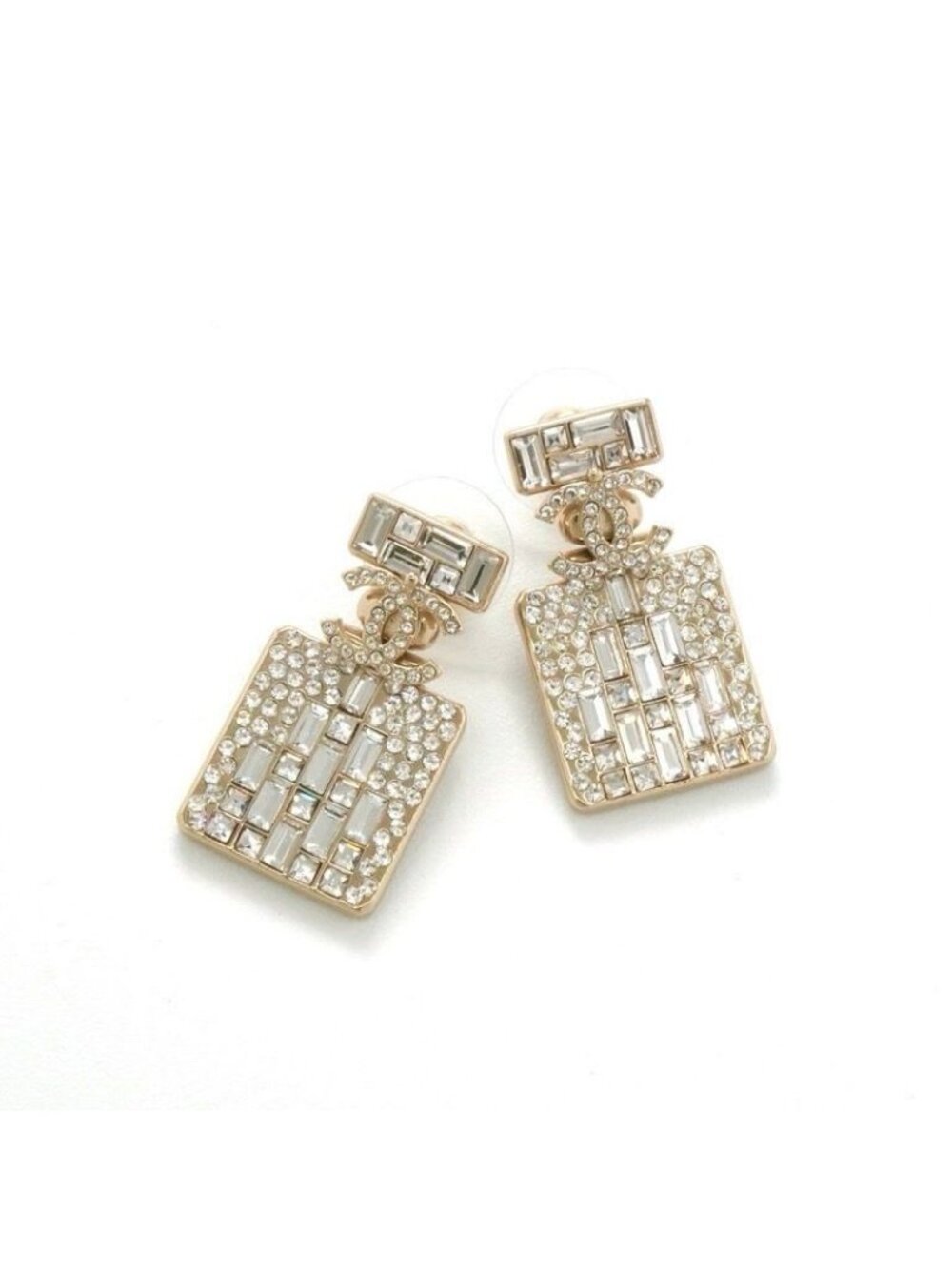 Chanel Earrings Gold Coco Mark Rhinestone Perfume Bottle
